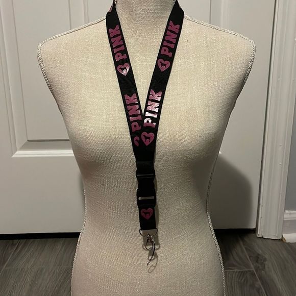 PINK HEART Lanyard (Pink Lettering/Black Lanyard) *ADD POM POM FOR $2*